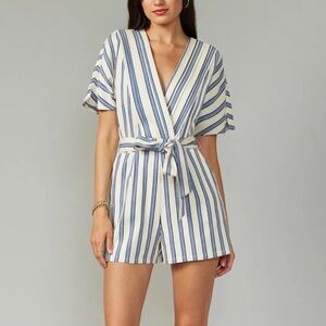 Anthropologie Greylin Blue and Cream Striped Josie Romper Size Small